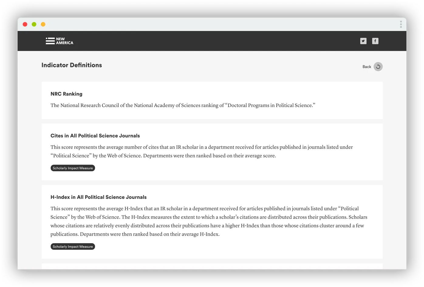 A screenshot of the legend in the arrow plot showing the definitions for each indicator