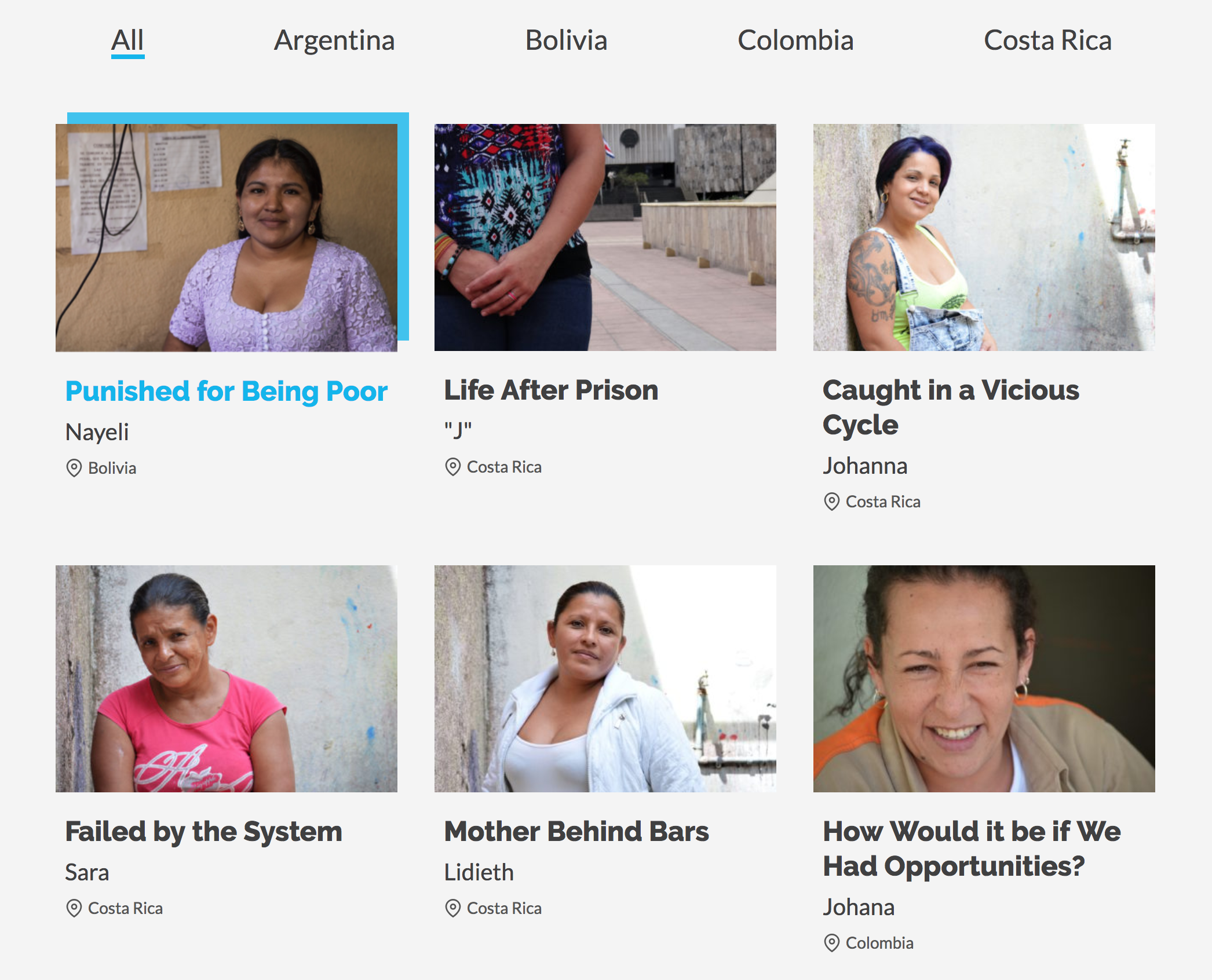 A screenshot of photo essays we made for the project